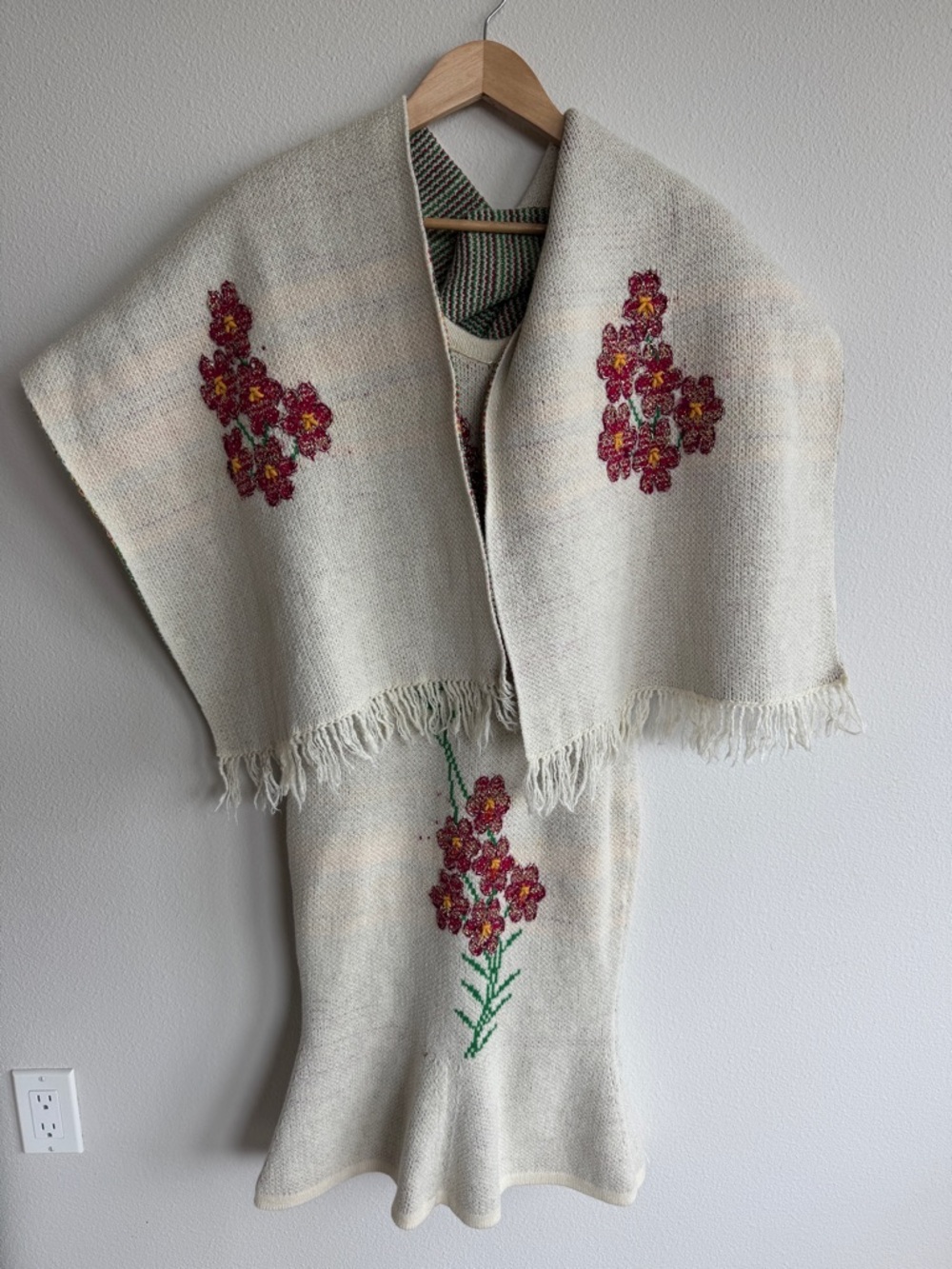 Vintage Nancy Jemio Hand-Knit Floral Dress + Matching Shawl Set - Picture 3 of 4
